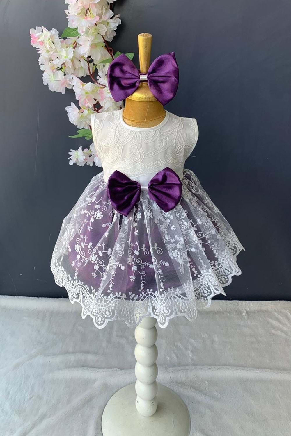 Saç Bantlı Dantelli Bebek Elbise PNPN136