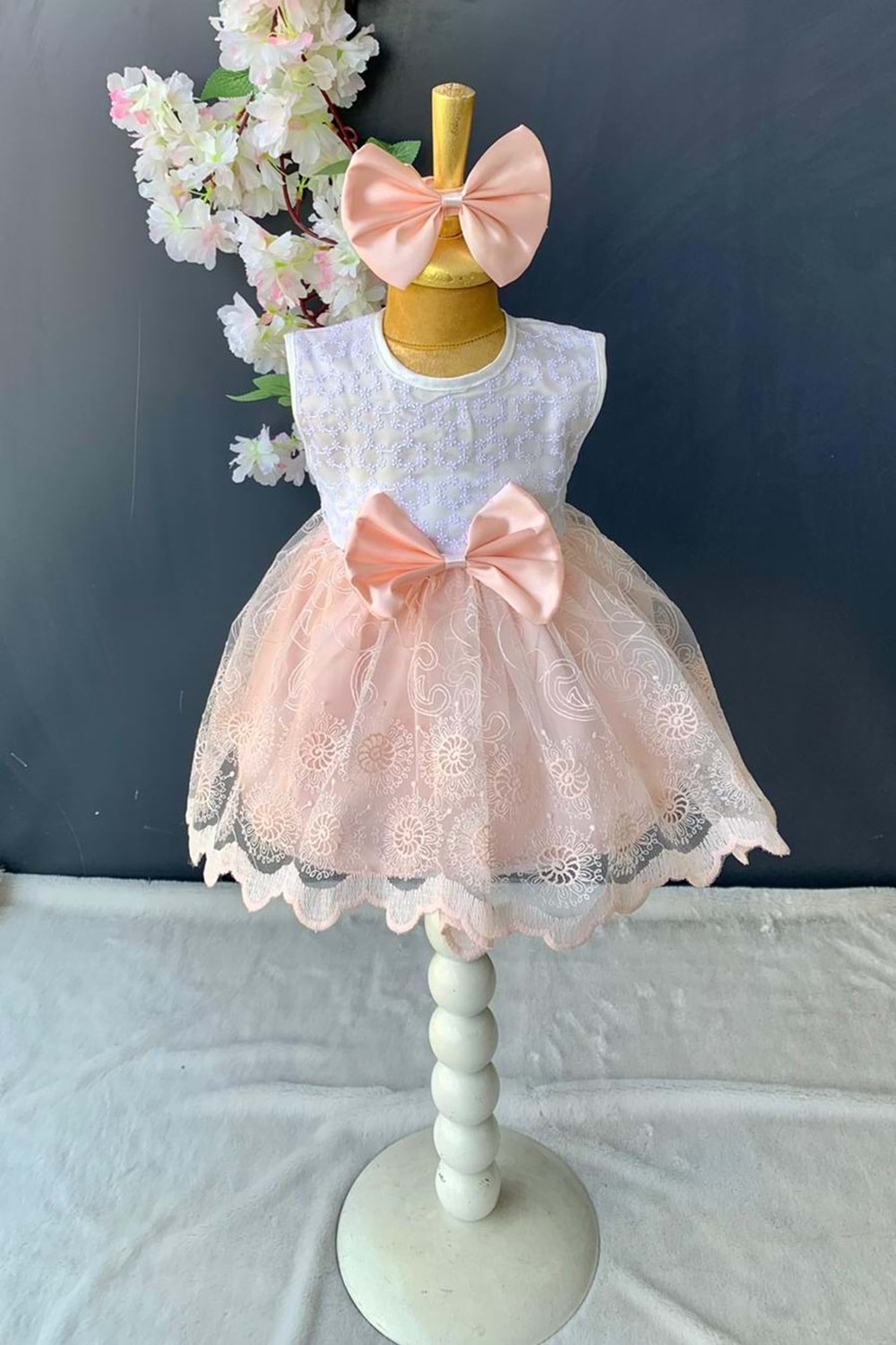 Saç Bantlı Dantelli Bebek Elbise PNPN136