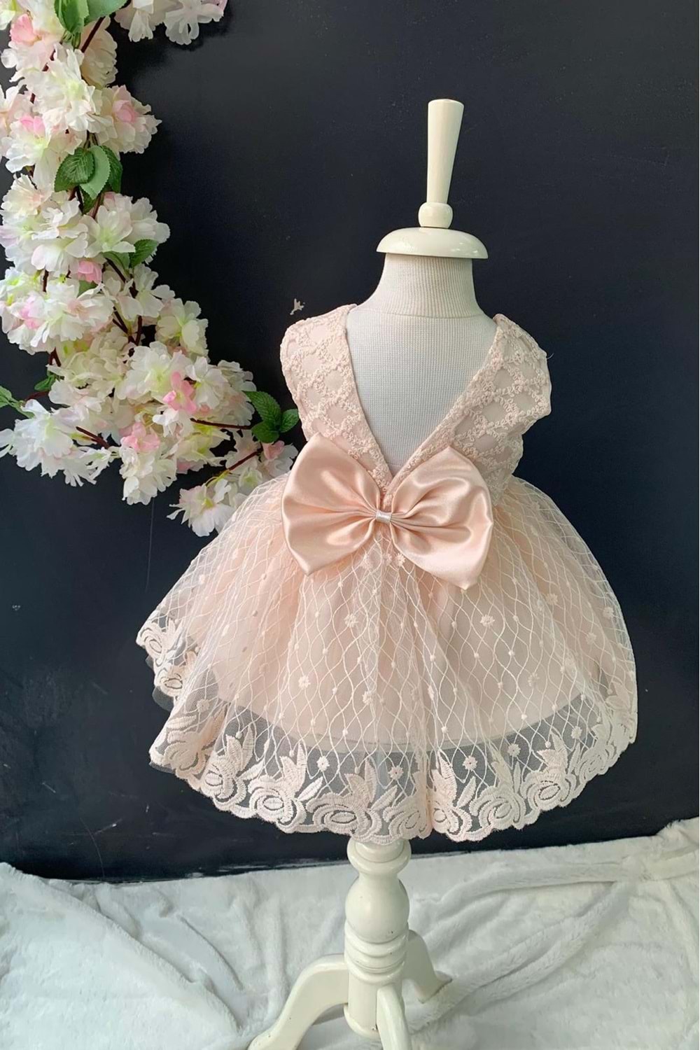 Saç Bantlı Papatyalı Dantelli Bebek Elbise PNPN146