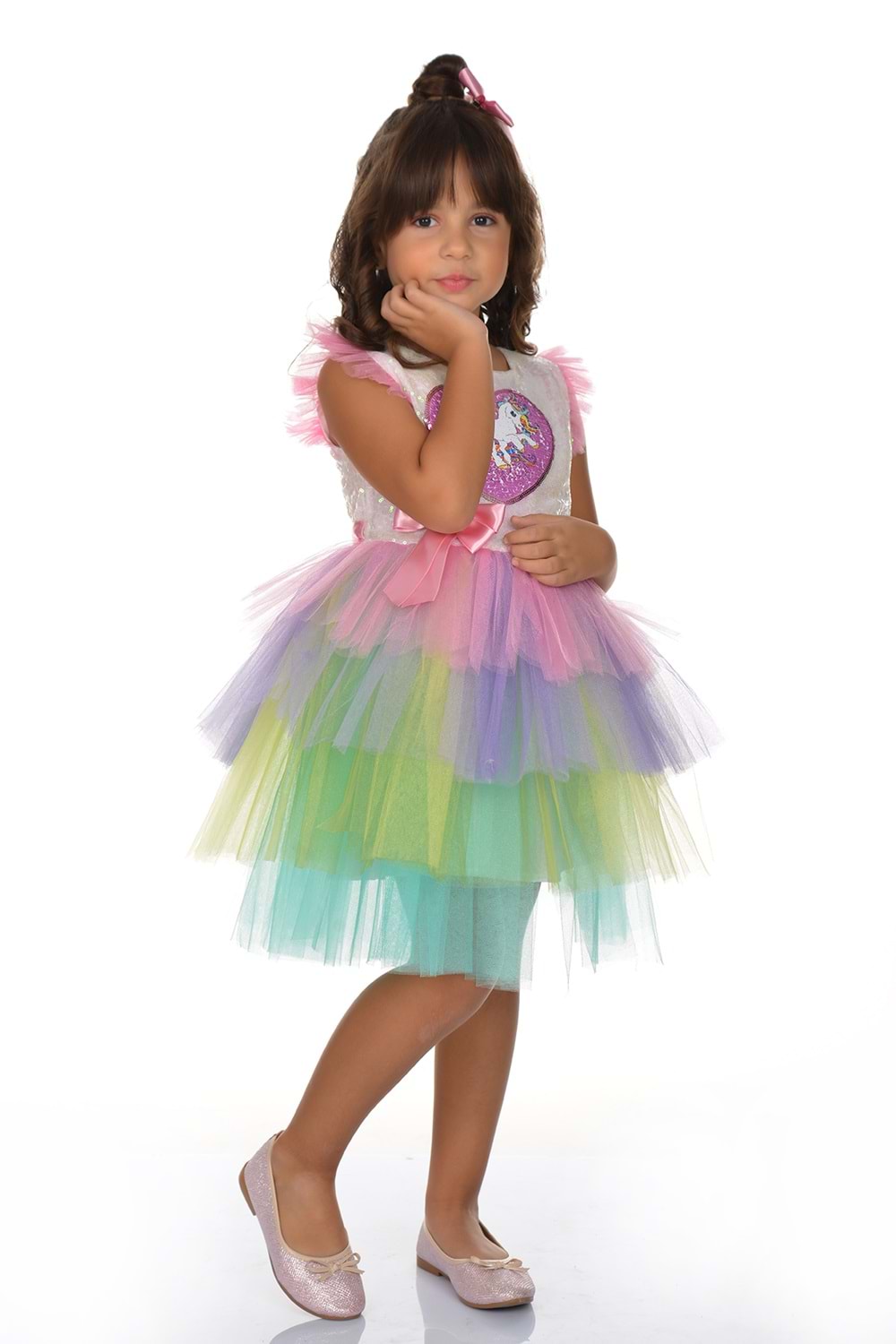 Kız Çocuk Boynuzlu At Pullu Tütü Elbise