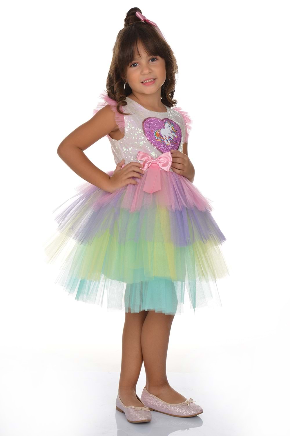 Kız Çocuk Boynuzlu At Pullu Tütü Elbise