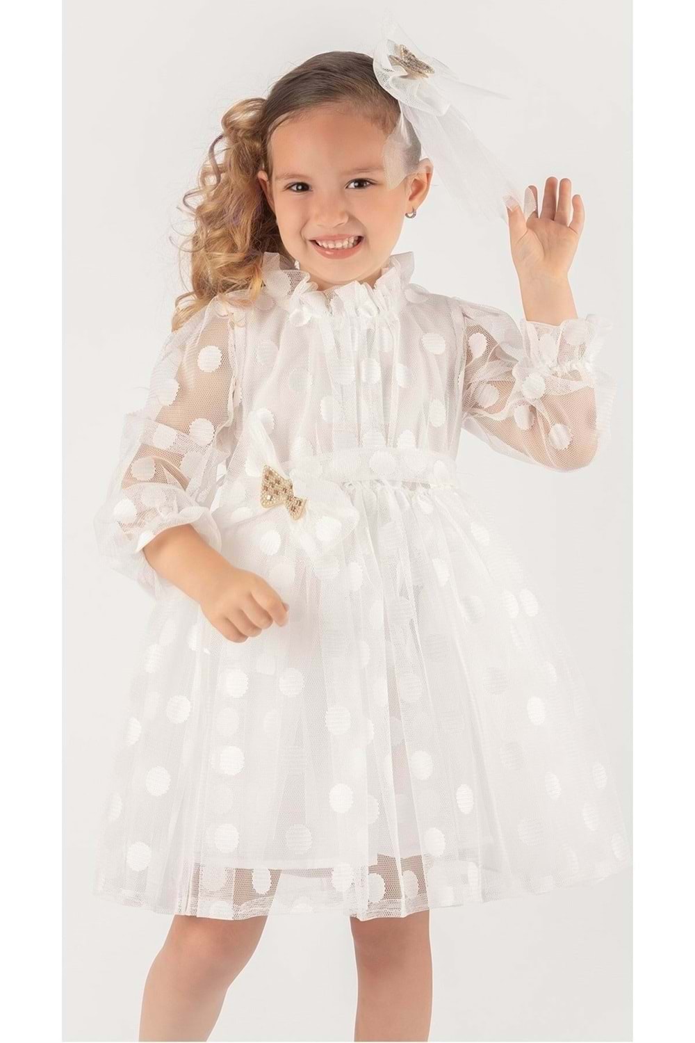 İri Puanlı Dantel Kız Çocuk Elbise