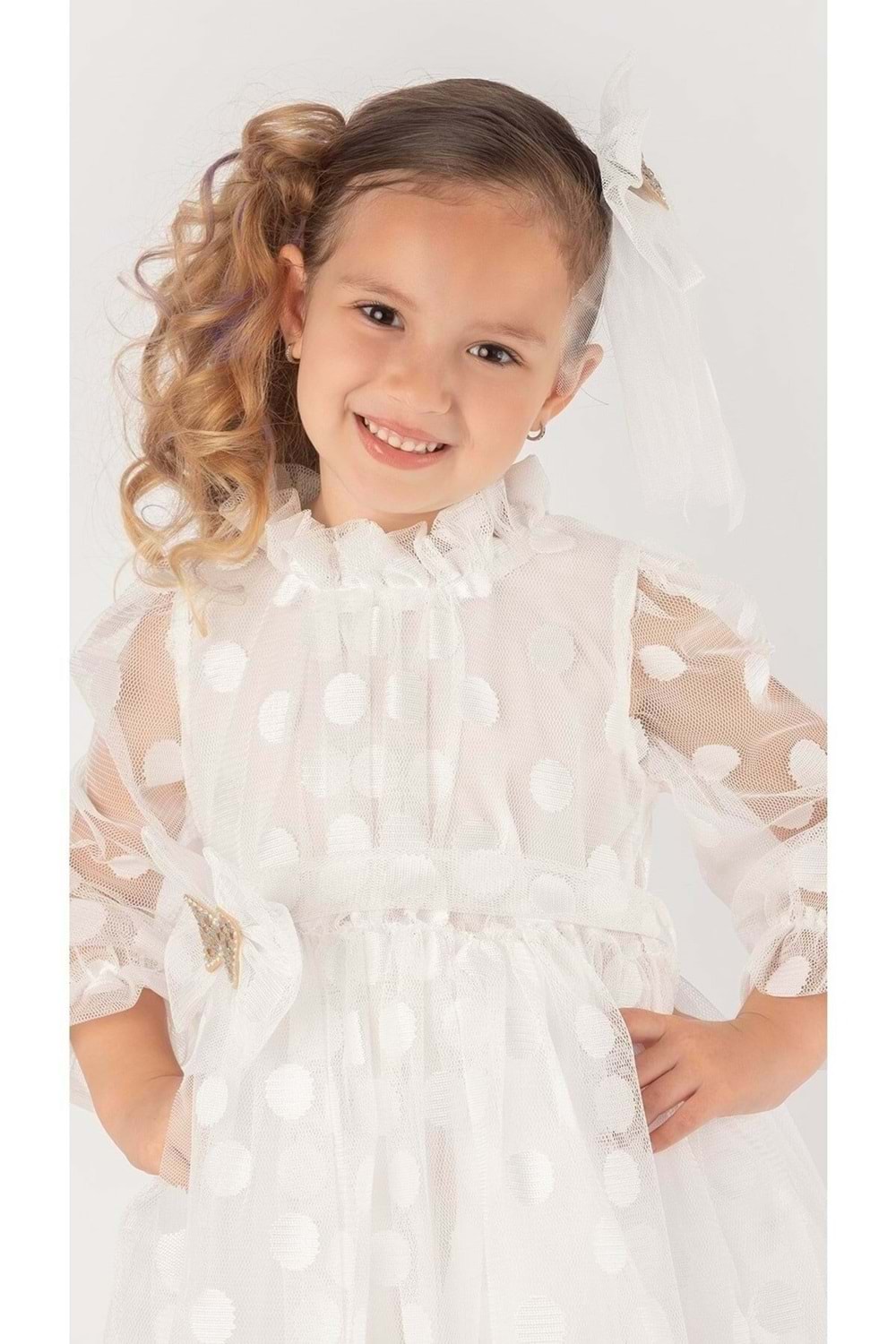 İri Puanlı Dantel Kız Çocuk Elbise