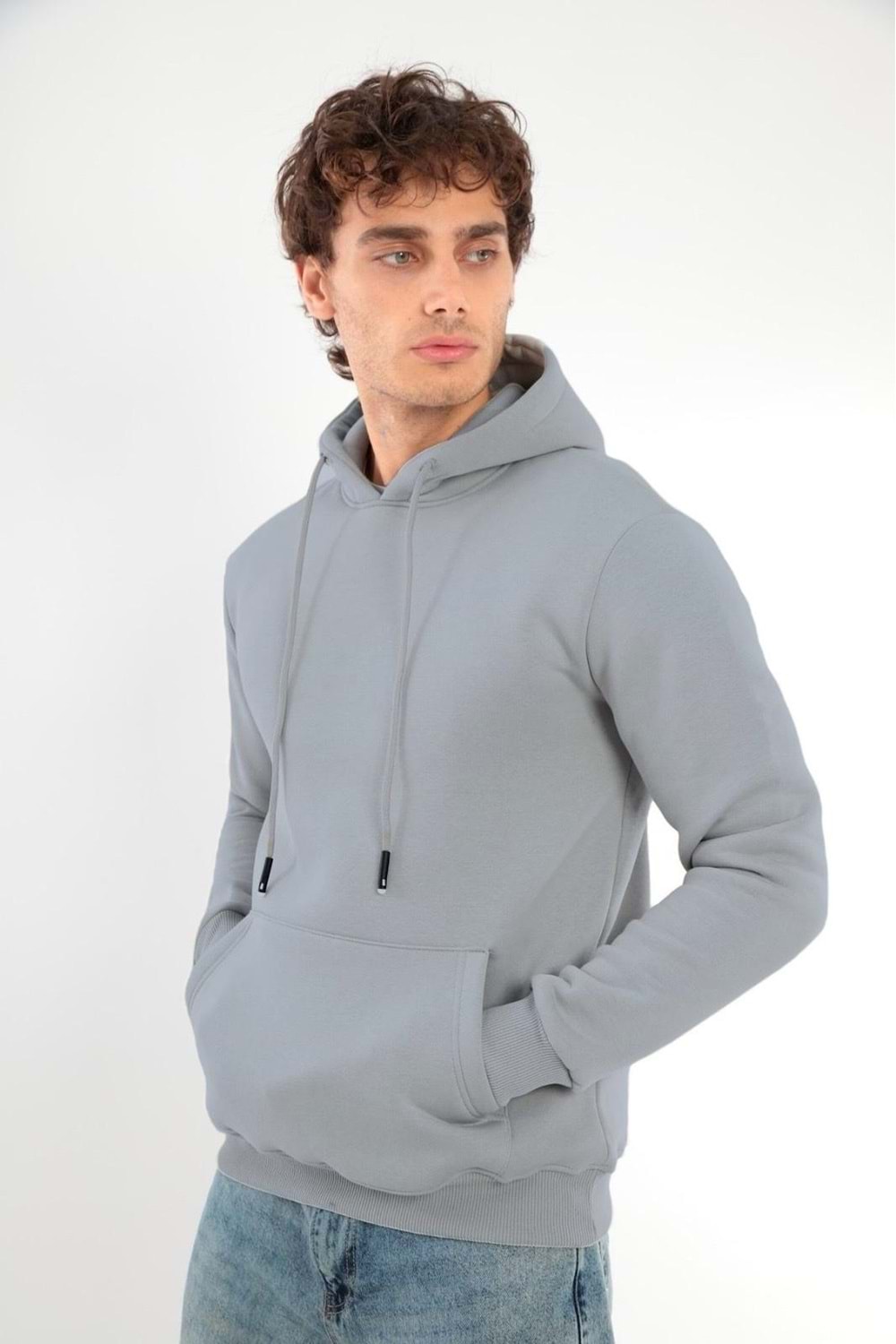Erkek Sweatshirt Pamuklu Standart Fit Normal Kesim İçi Polarlı 3 İplik Kapüşonlu