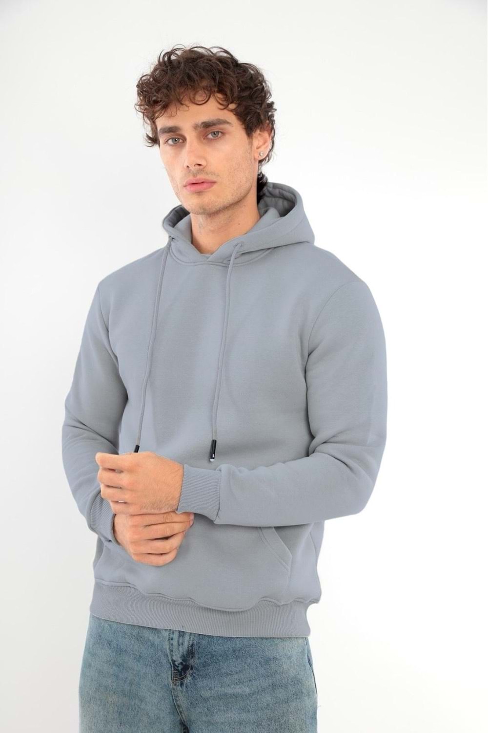 Erkek Sweatshirt Pamuklu Standart Fit Normal Kesim İçi Polarlı 3 İplik Kapüşonlu