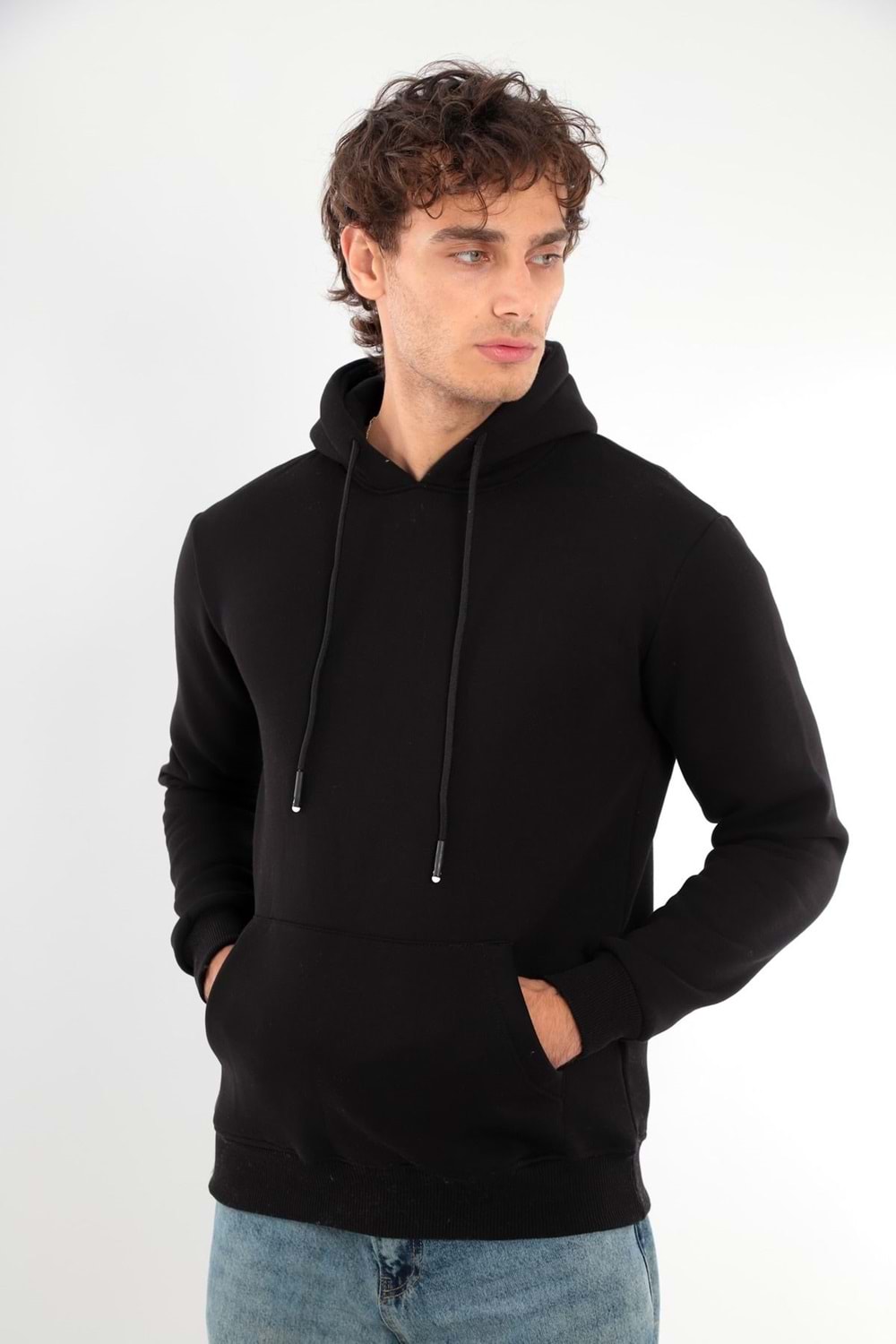 Erkek Sweatshirt Pamuklu Standart Fit Normal Kesim İçi Polarlı 3 İplik Kapüşonlu