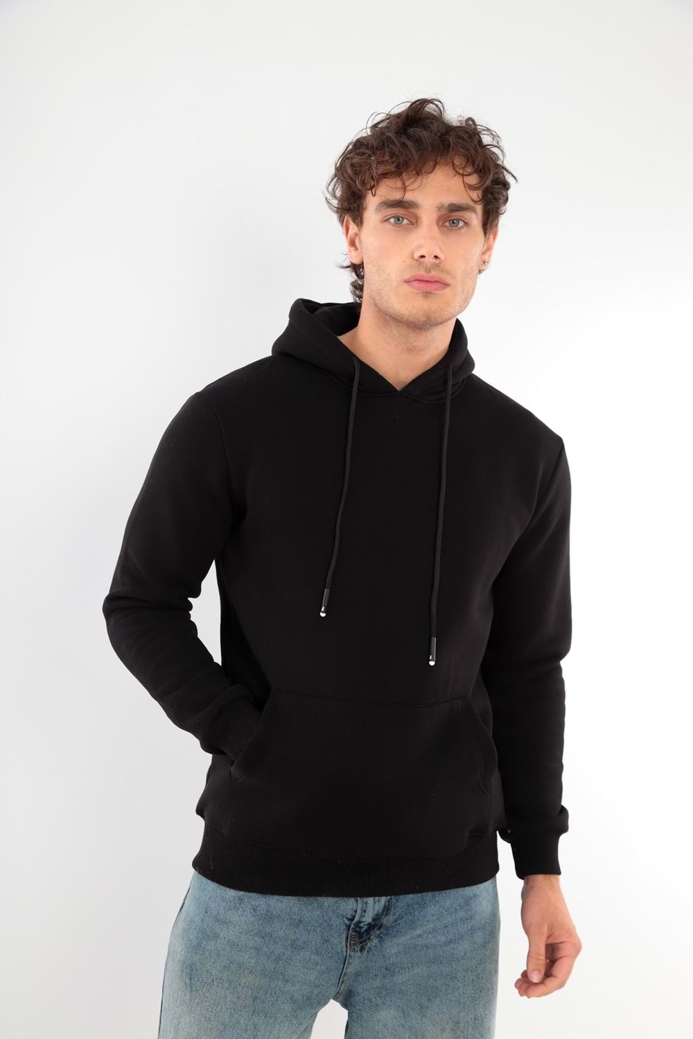 Erkek Sweatshirt Pamuklu Standart Fit Normal Kesim İçi Polarlı 3 İplik Kapüşonlu