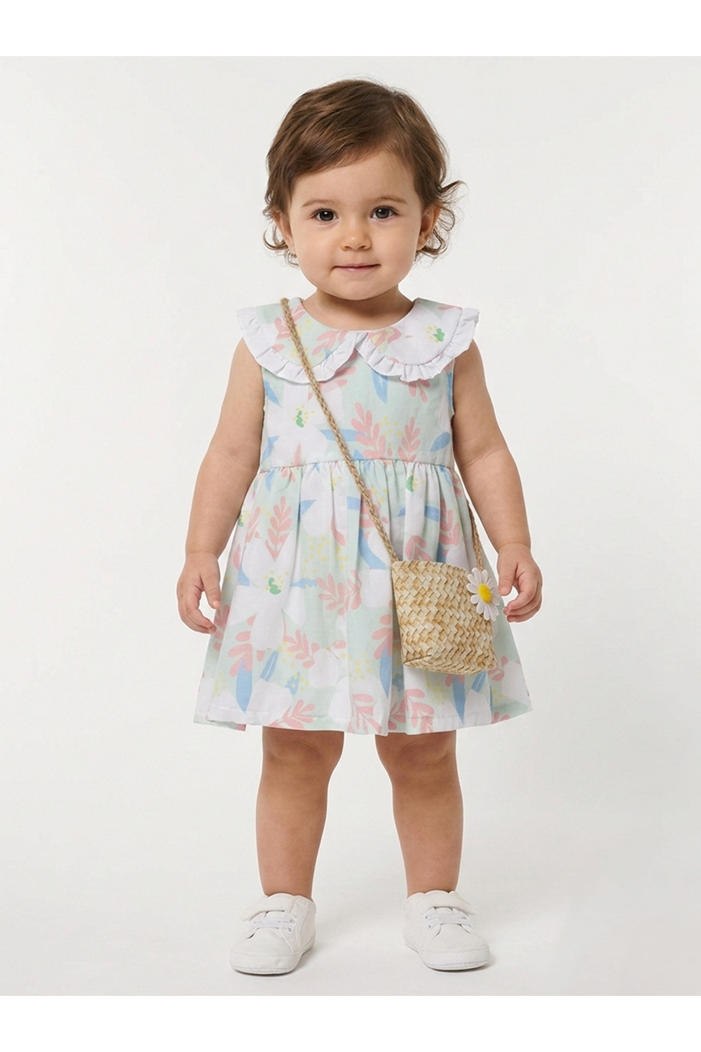 Kız Çantalı Bebe Yaka Pamuklu Çıtır Elbise TF7311