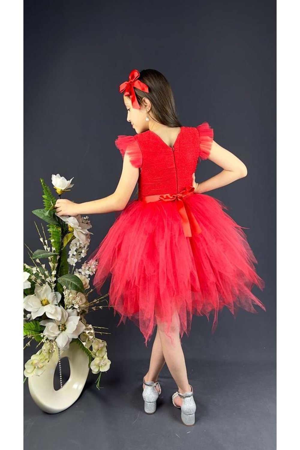 Mnk Tüllü Kırçıllı Kız Çocuk Parti Elbisesi