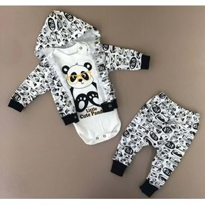 Panda Motif Penye Hırkalı Badili 3lü Bebek Takım