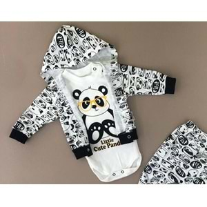 Panda Motif Penye Hırkalı Badili 3lü Bebek Takım