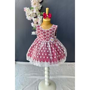 Saç Bantlı Papatyalı Dantelli Bebek Elbise PNPN146