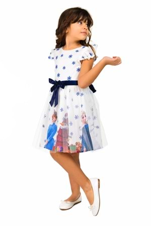 Tüllü Baskılı Krep Elbise MNK222-0016