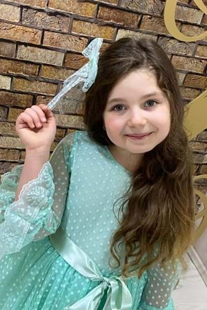 M. Yeşil Fransız Dantel Tokalı Kız Çocuk Elbise