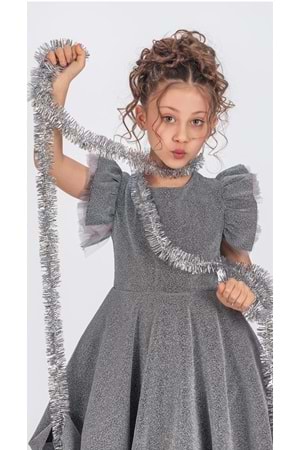 Simli Şanzelize Kız Çocuk Abiye Elbise M00669