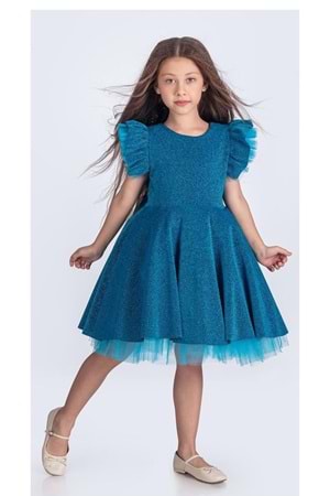 Simli Şanzelize Kız Çocuk Abiye Elbise M00669