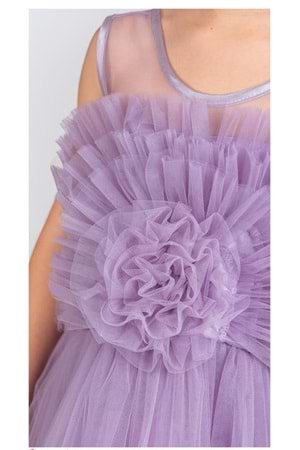 Uzun Etekli , Askılı Kız Cocuk Gül Motif Abiye Elbise M00670