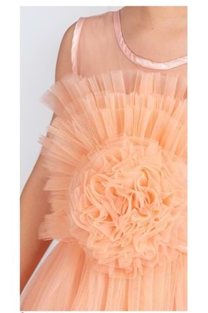 Uzun Etekli , Askılı Kız Cocuk Gül Motif Abiye Elbise M00670