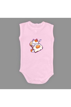 Uyuyan Kedi Baskılı Bebek Çıtçıtlı Body Uzun Kısa Kolsuz
