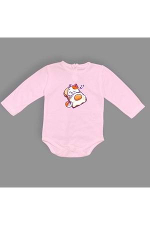 Uyuyan Kedi Baskılı Bebek Çıtçıtlı Body Uzun Kısa Kolsuz