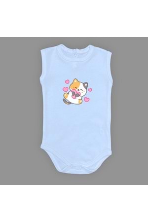 Kalpli Kedi Baskılı Bebek Çıtçıtlı Body Uzun Kısa Kolsuz