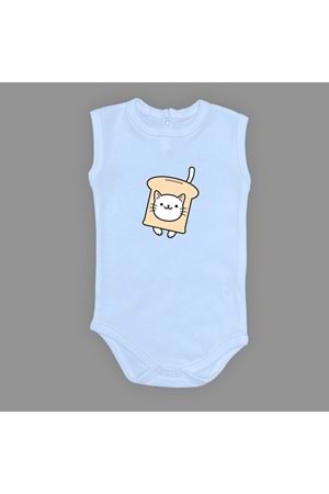 Ekmek Kedi Baskılı Bebek Çıtçıtlı Body Uzun Kısa Kolsuz