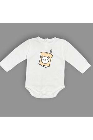 Ekmek Kedi Baskılı Bebek Çıtçıtlı Body Uzun Kısa Kolsuz