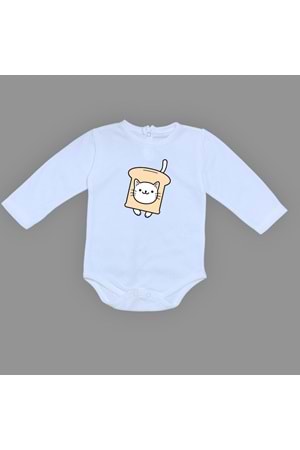 Ekmek Kedi Baskılı Bebek Çıtçıtlı Body Uzun Kısa Kolsuz