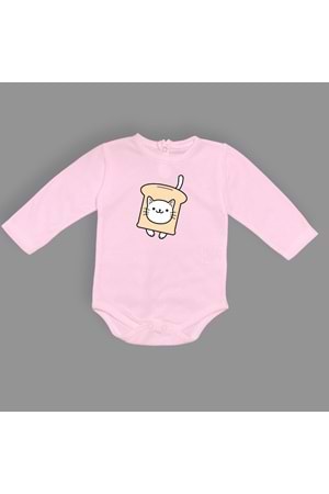 Ekmek Kedi Baskılı Bebek Çıtçıtlı Body Uzun Kısa Kolsuz