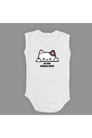 Minnoş Kedi Baskılı Bebek Çıtçıtlı Body Uzun Kısa Kolsuz