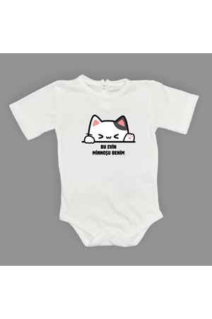 Minnoş Kedi Baskılı Bebek Çıtçıtlı Body Uzun Kısa Kolsuz