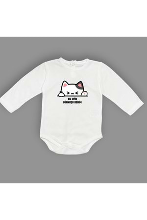 Minnoş Kedi Baskılı Bebek Çıtçıtlı Body Uzun Kısa Kolsuz