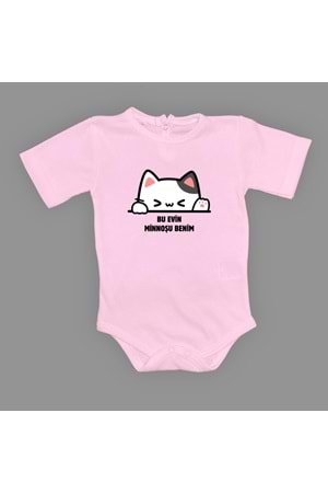 Minnoş Kedi Baskılı Bebek Çıtçıtlı Body Uzun Kısa Kolsuz