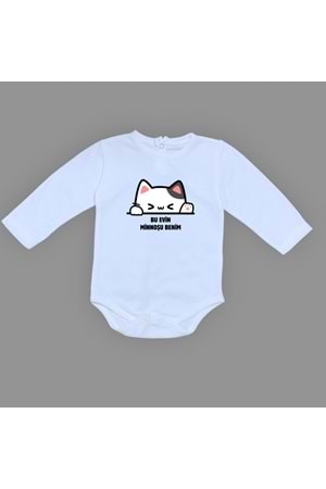Minnoş Kedi Baskılı Bebek Çıtçıtlı Body Uzun Kısa Kolsuz