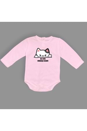 Minnoş Kedi Baskılı Bebek Çıtçıtlı Body Uzun Kısa Kolsuz