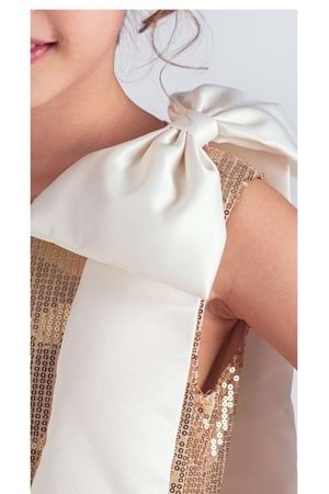 Yaka Fiyonk Pul Payet Kumaşlı Kız Çocuk Abiye Elbise M00702