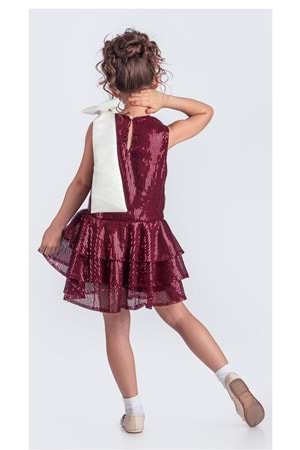 Yaka Fiyonk Pul Payet Kumaşlı Kız Çocuk Abiye Elbise M00702