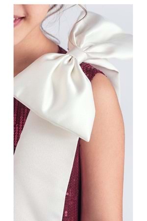 Yaka Fiyonk Pul Payet Kumaşlı Kız Çocuk Abiye Elbise M00702