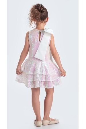 Yaka Fiyonk Pul Payet Kumaşlı Kız Çocuk Abiye Elbise M00702