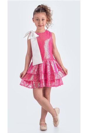 Yaka Fiyonk Pul Payet Kumaşlı Kız Çocuk Abiye Elbise M00702