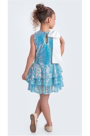 Yaka Fiyonk Pul Payet Kumaşlı Kız Çocuk Abiye Elbise M00702