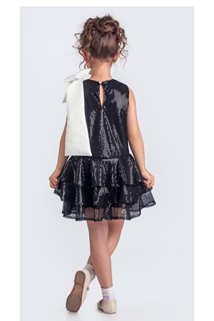 Yaka Fiyonk Pul Payet Kumaşlı Kız Çocuk Abiye Elbise M00702