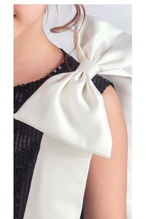 Yaka Fiyonk Pul Payet Kumaşlı Kız Çocuk Abiye Elbise M00702