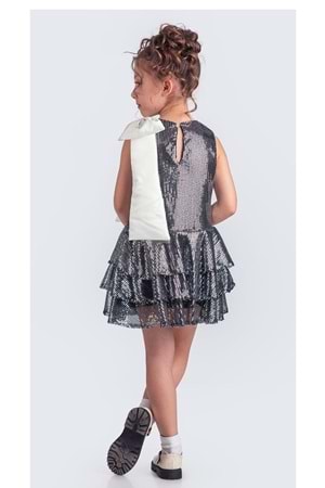 Yaka Fiyonk Pul Payet Kumaşlı Kız Çocuk Abiye Elbise M00702