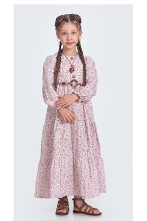 Müslin Kumaş Kız Çocuk Uzun Kol Tesettür Elbise M00705