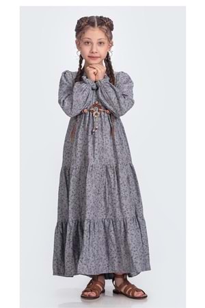 Müslin Kumaş Kız Çocuk Uzun Kol Tesettür Elbise M00705