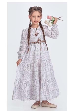 Müslin Kumaş Kız Çocuk Uzun Kol Tesettür Elbise M00705