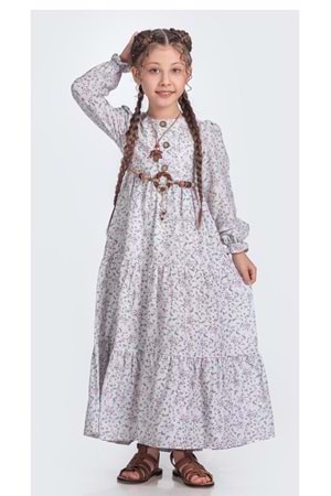 Müslin Kumaş Kız Çocuk Uzun Kol Tesettür Elbise M00705