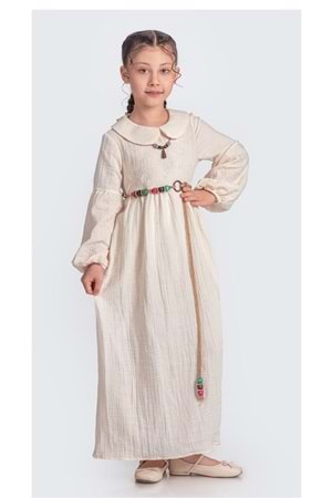 Müslin Kumaş Kız Çocuk Uzun Kol Tesettür Elbise M00705