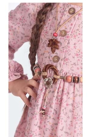 Müslin Kumaş Kız Çocuk Uzun Kol Tesettür Elbise M00705